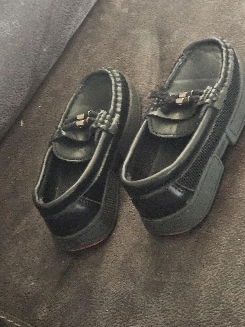 Kids Black Tassel Slip-On Dress Shoes